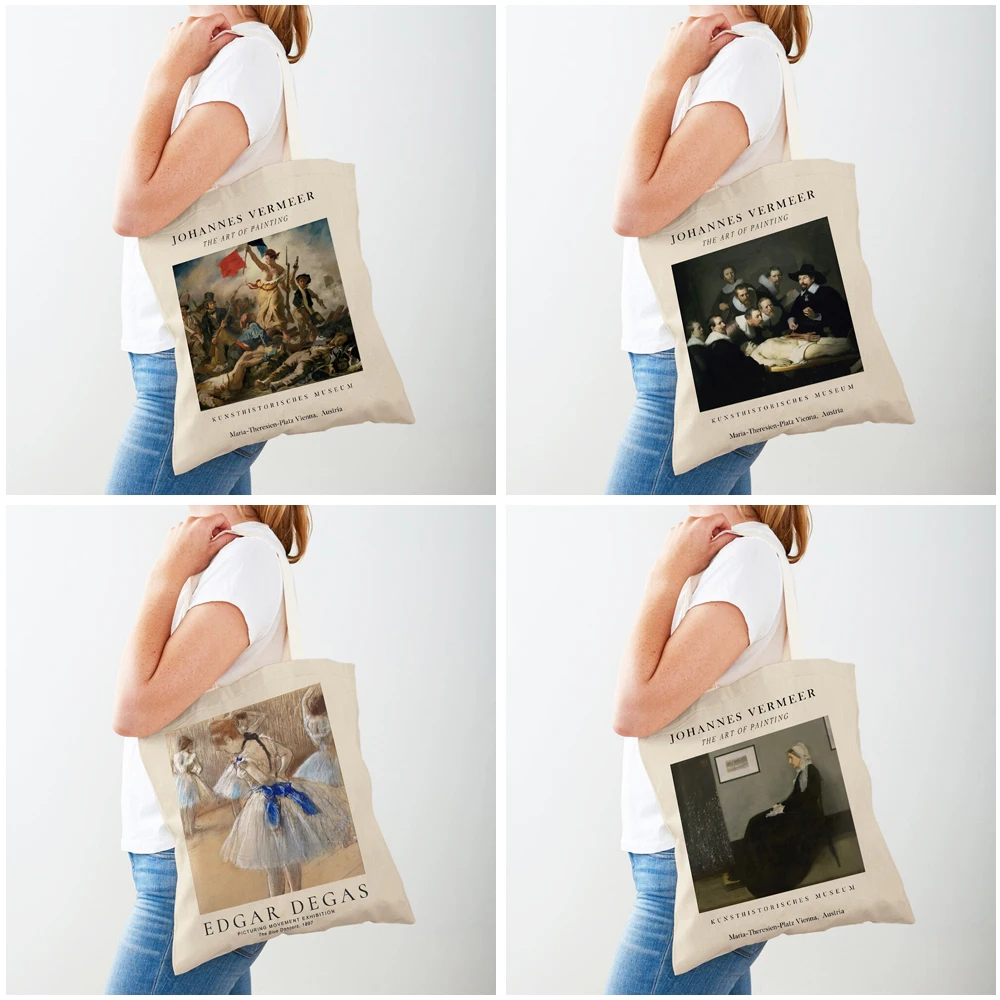 Johannes Vermeer Exhibition Rembrandt Double Print Lady Shopping Bags Nordic Shopper Bag Canvas Tote Women Supermarket Handbag