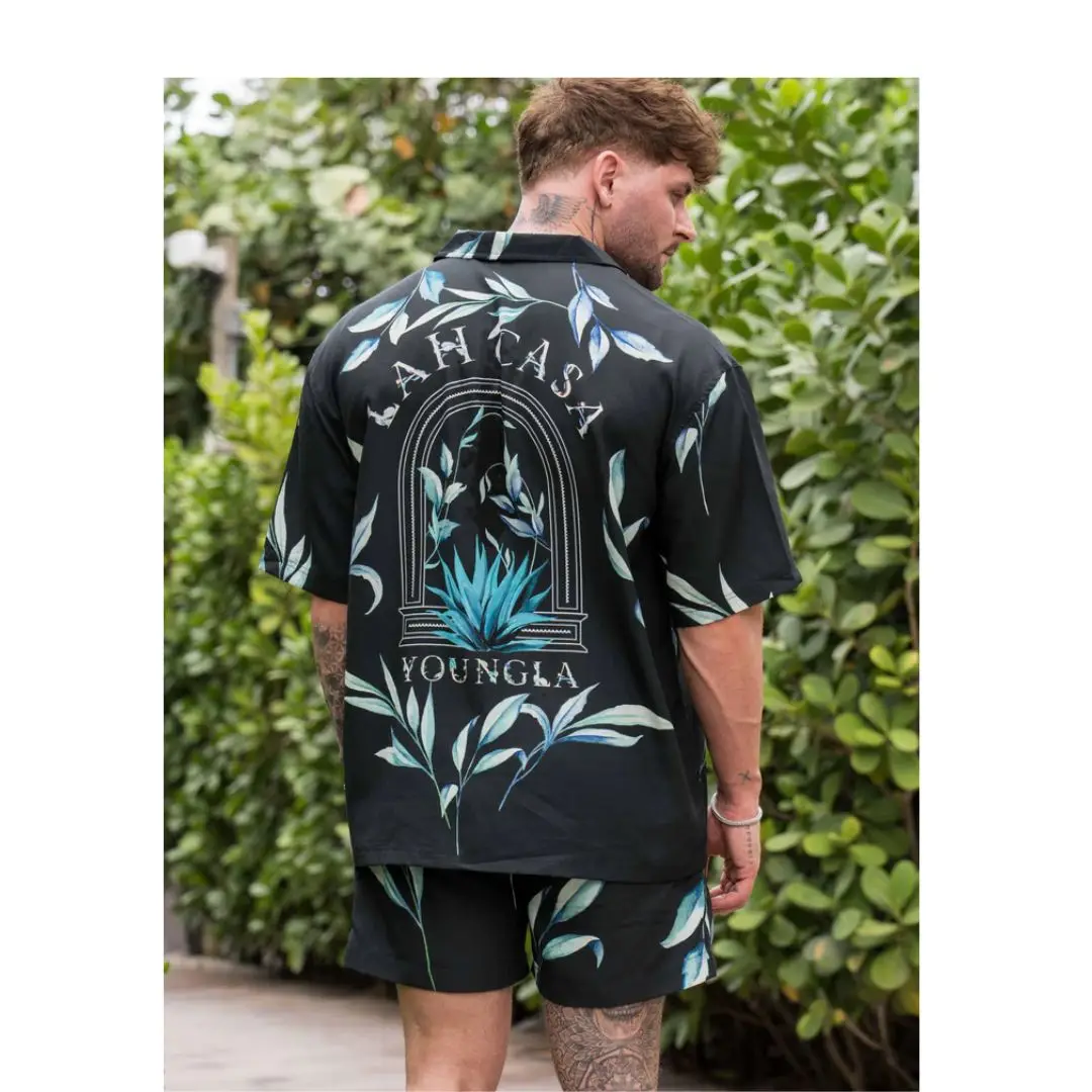 Summer new YA Men fallow Short Sleeve Button Down Lapel Shirt Resort Holiday Hawaiian Style 3D digital printing oversized tops ﻿