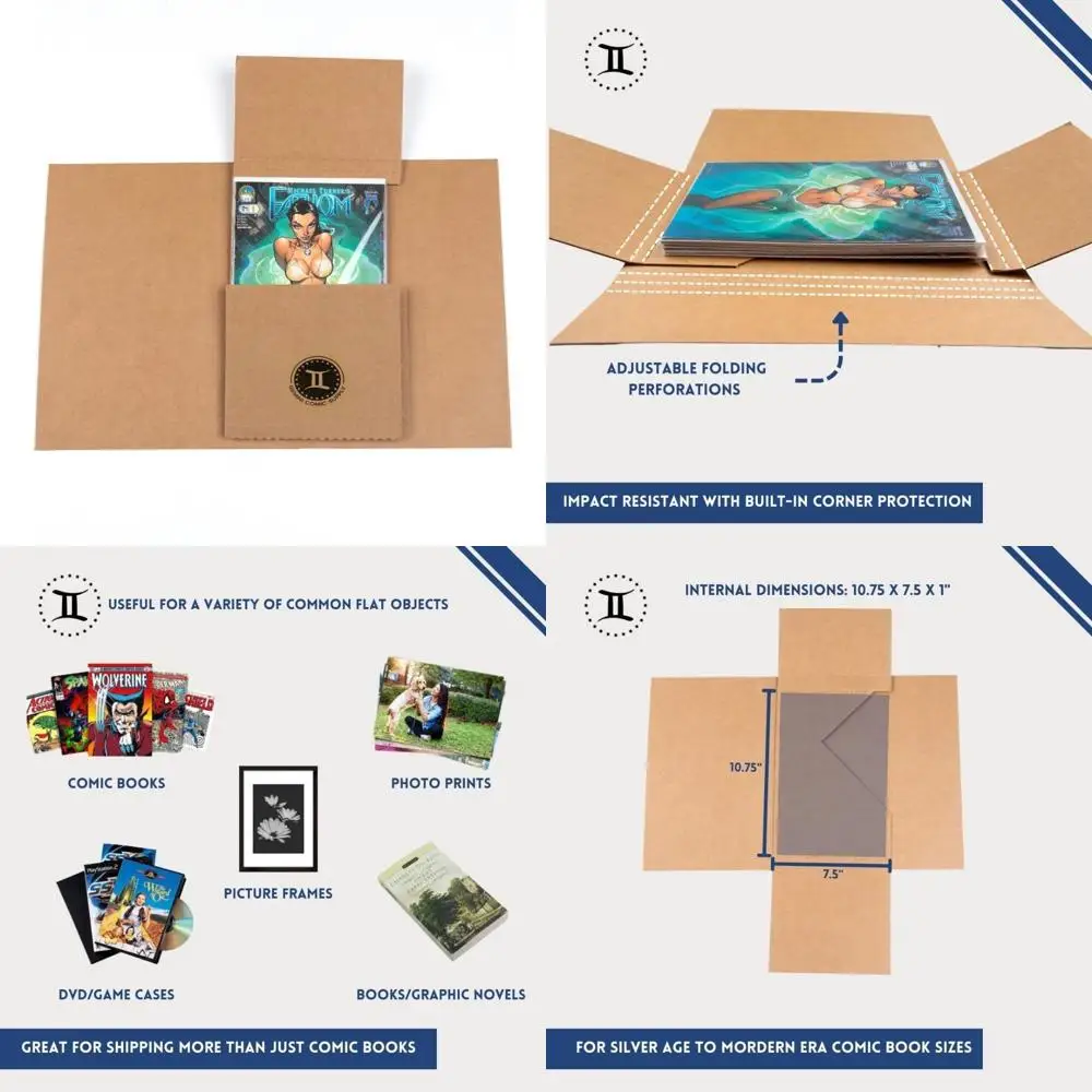 

Comic Book Mailers 10.75x7.5x1 Inches - Pack of 50, Easy Folding, Flat Staying, Crush Resistant, No Bend, Ideal for Shipping and