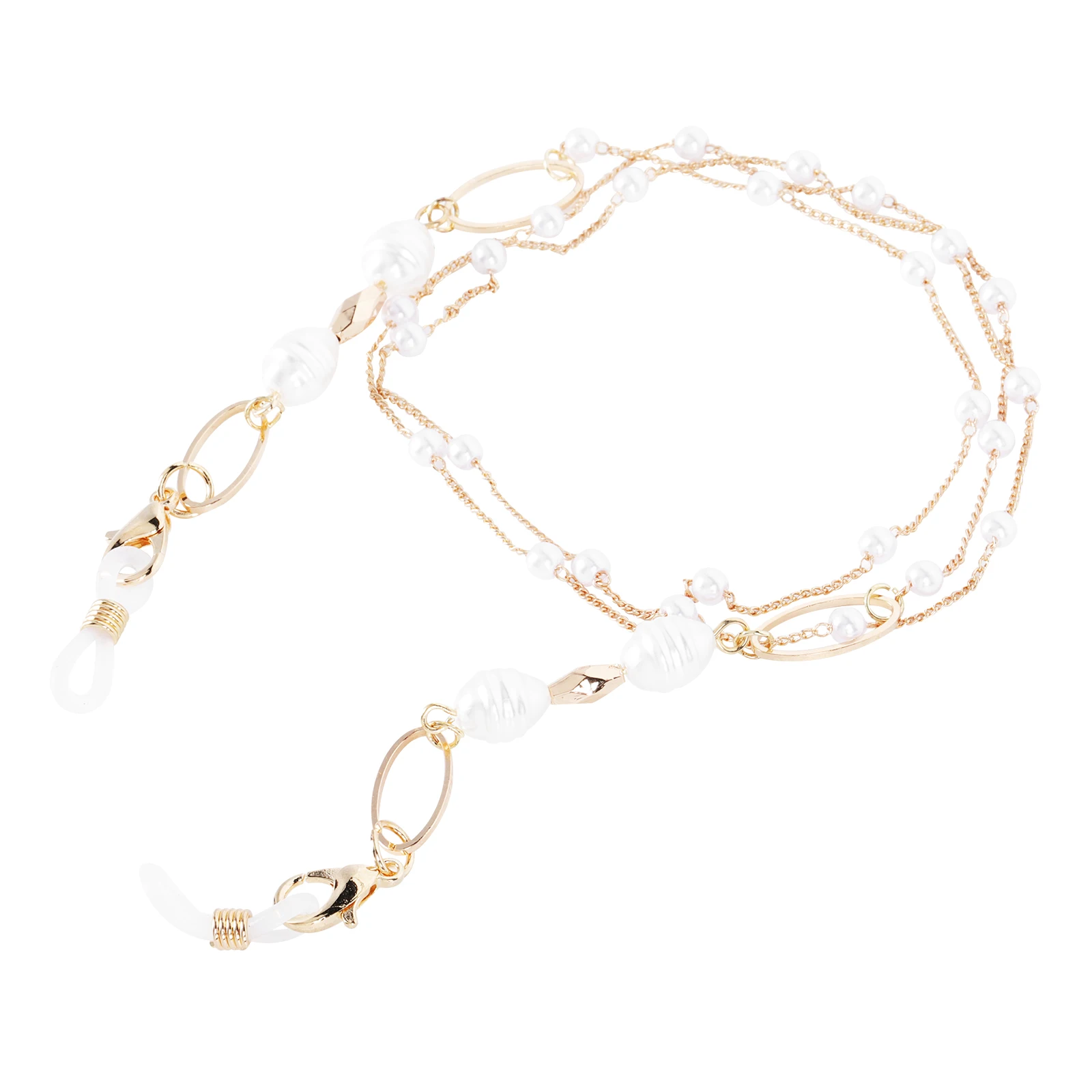 

Жемчужная цепочка для очков, металлический ремешок для очков, прочный искусственный жемчуг, золотой цвет, простая установка, удаление спортивных масок, цепочки для очков