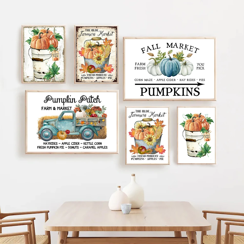 Pumpkin Farmhouse Print Fall Decor Sign Poster Vintage Scarecrow Autumn Harvest Wall Art Canvas Painting Home Room Decor