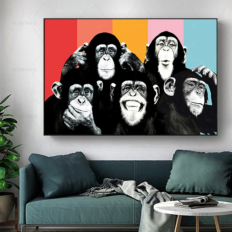 

Thinking Monkey Animal Posters and Prints Wall Art Canvas Painting Abstract Chimpanzees Wall Picture For Living Room Home Decor