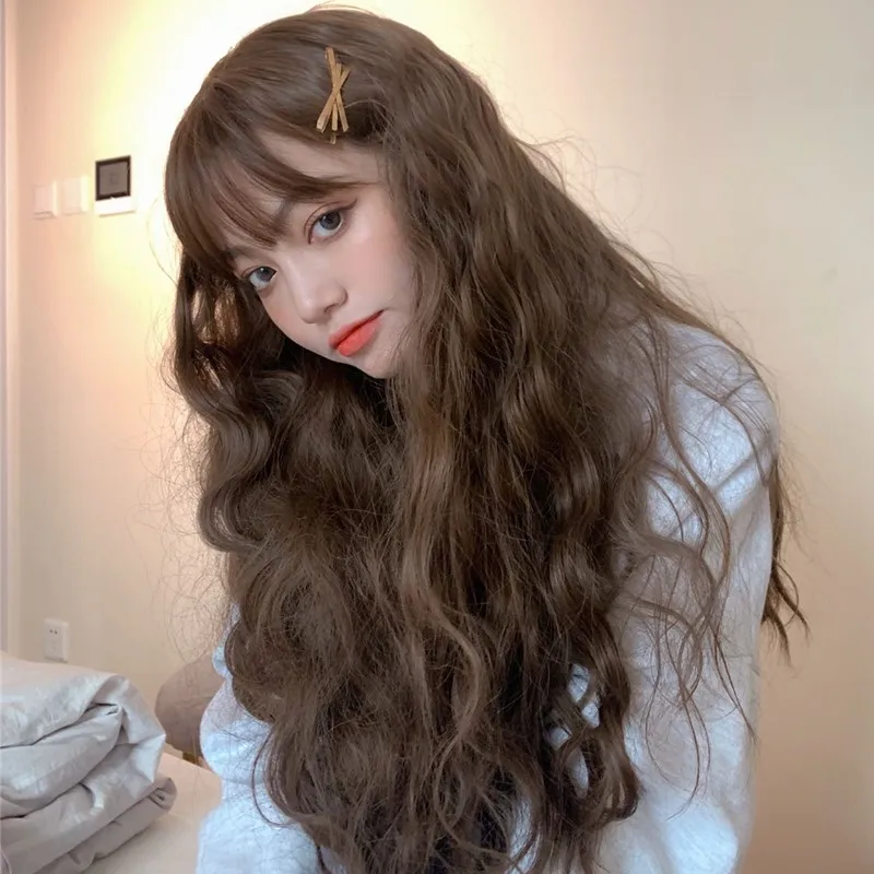 

Japanese-style wigs women, synthetic long hair with cornrows woolly curls realistic look enhances facial features, full head wig