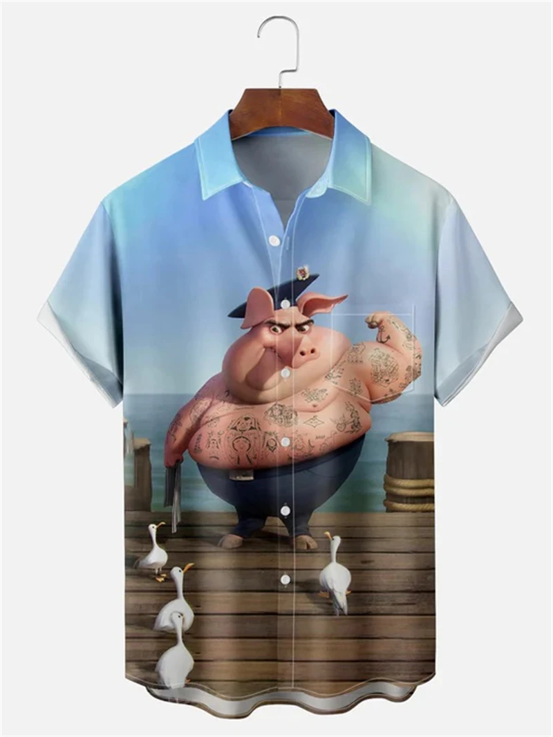 3D Cartoon Animal Print Hawaiian Shirt - alternate angle