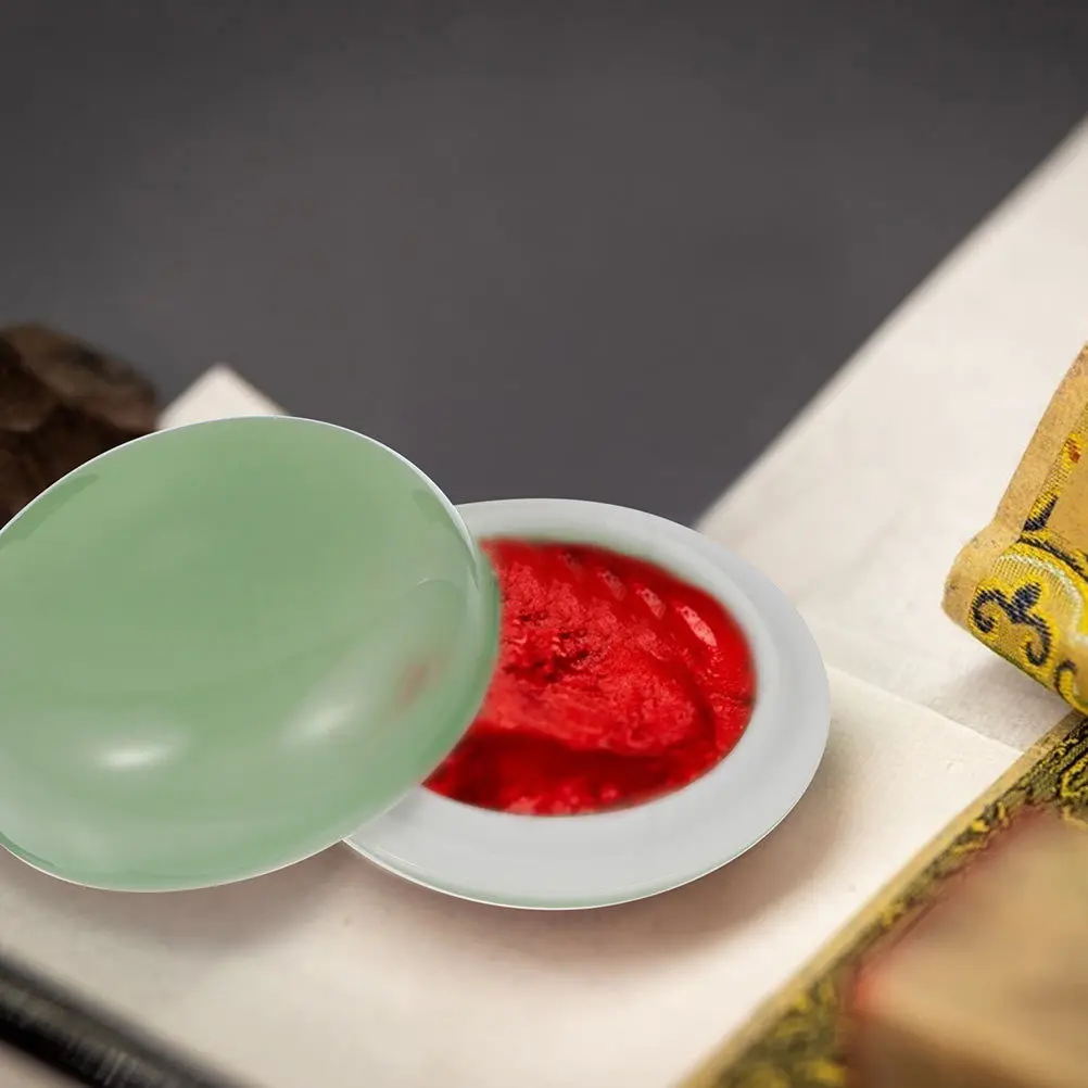 Ceramic Inkpad Box Premium Porcelain Calligraphy Inkpad Storage Box Red Ink Paste Container Desktop Organizer Chinese Seal
