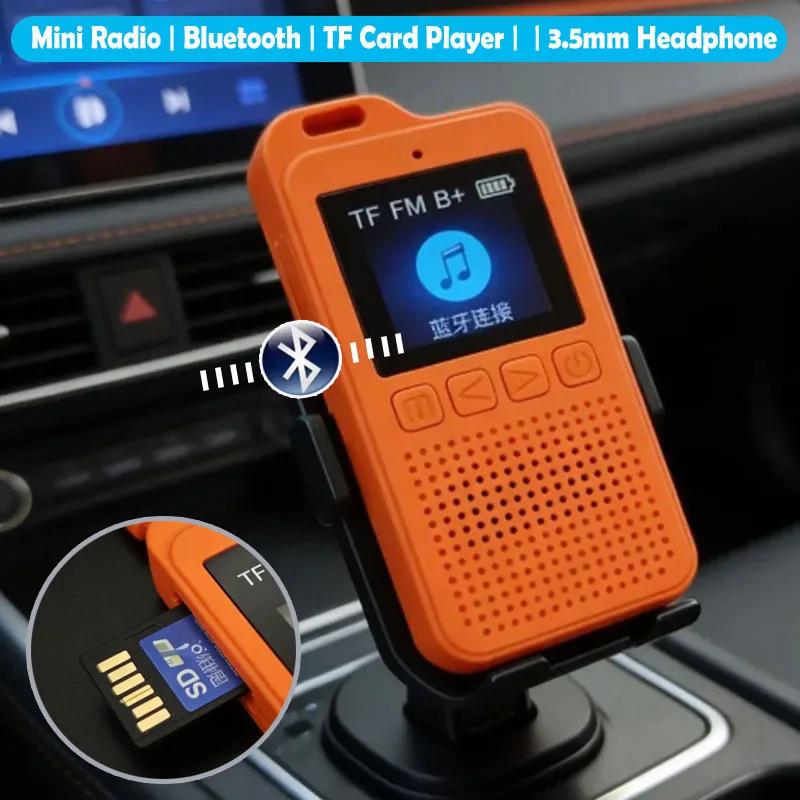 Mini Pocket FM Radio Portable Radios DSP Receiver Bluetooth Small Speaker with Display TF Card Player w/Headphones Rechargeable — product photo 1 of 1