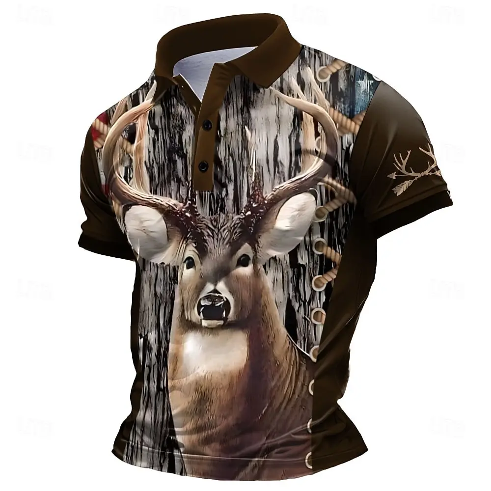 3D Milu Deer Grafik Bedrucktes Y2k Kurzarm-Sweatshirt Modisches Polohemd Lockeres Herren-Oberteil Lässiger Pullover Vintage Herrenkleidung – Detail 4