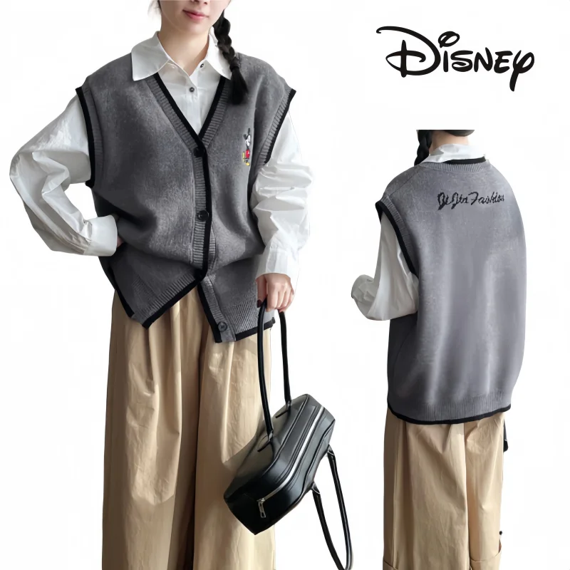 

NEW Mickey Knitted Embroidered Fashion Vest Button-embroidered Sweater Vest Trendy Letter V-neck Vest Top Holiday Gifts Woman