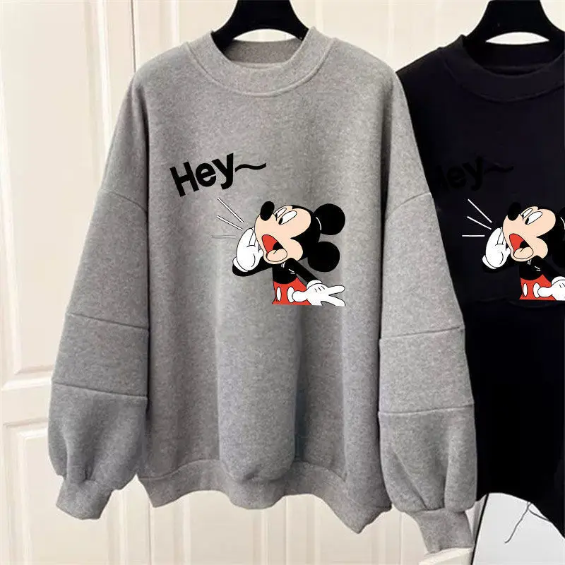 Disney cartoon animation Mickey sweater female, autumn new crew neck cute comfortable loose fleece thickened couple sweater