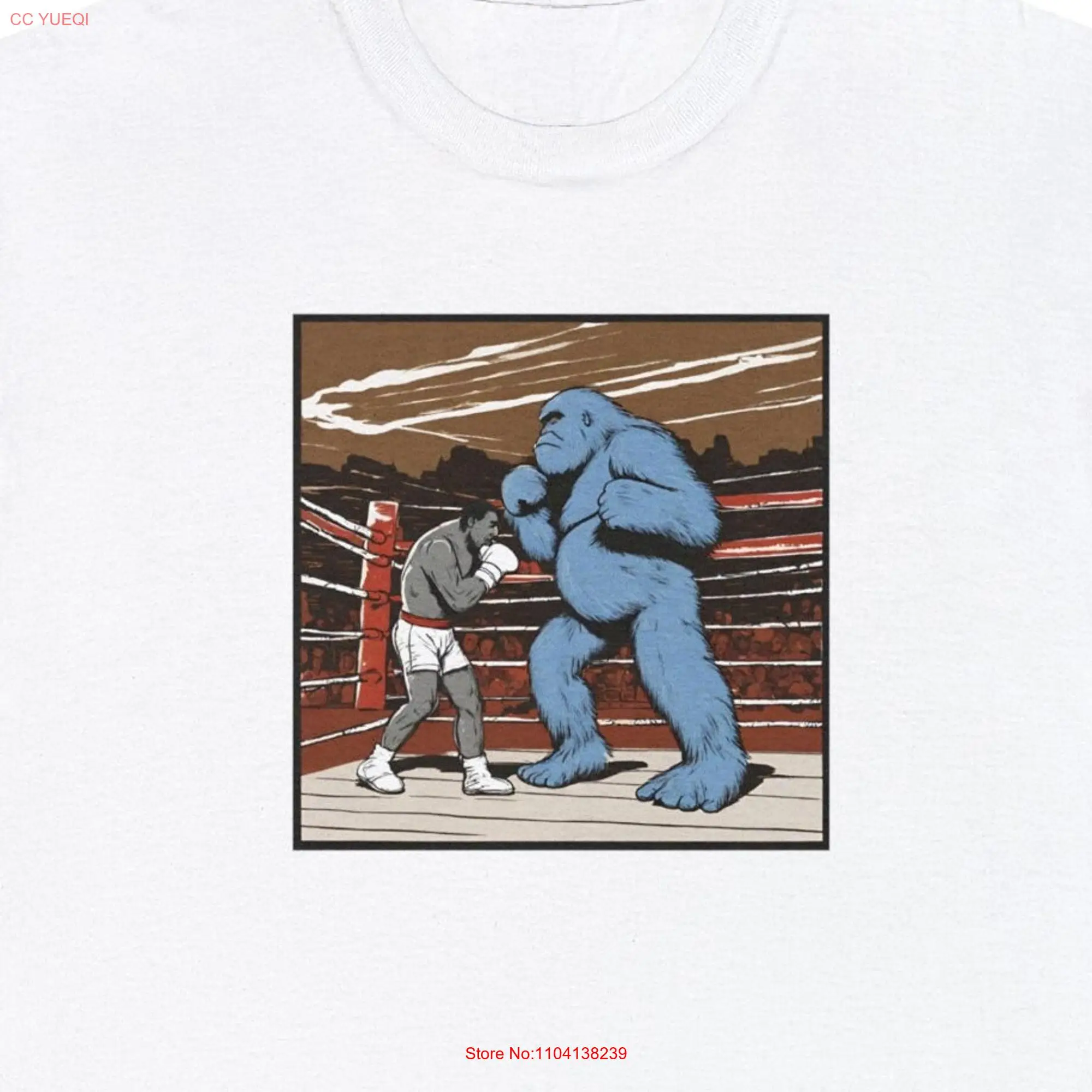 Big Foot Boxing Match Heavy Cotton T Shirt Sports Fun Funny Sasquatch Fighting Wrestling Fight Sport