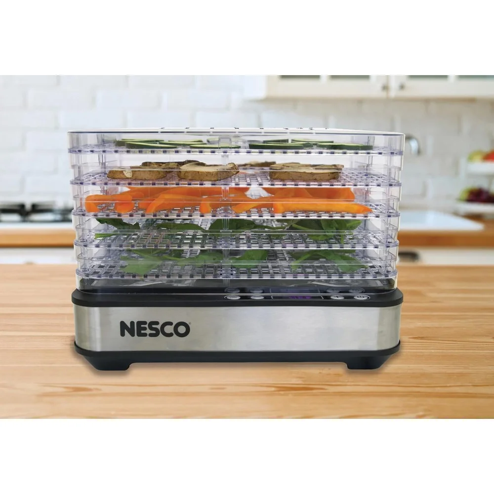 5-Tray Digital Dehydrator with Timer and Bottom Fan Even Drying Adjustable Temperature 95-158F Clear View Compact Space-Saving