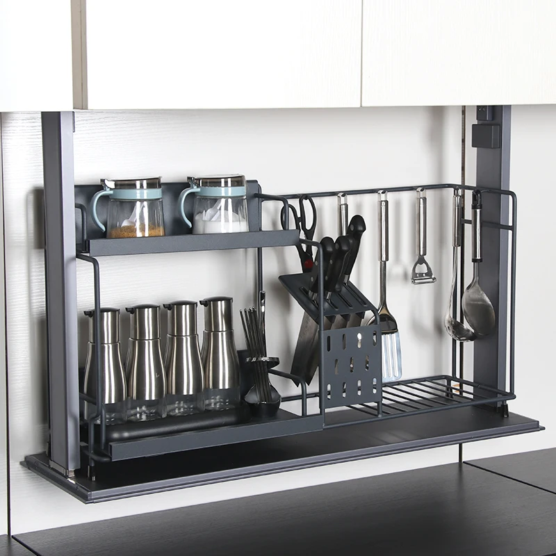 Smart Design Kitchen Bathroom Cabinet Organizers Auto Lift Basket Rack Shelf Stack
