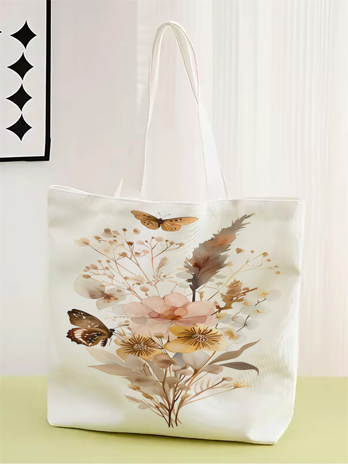 

1pc,butterfly handbag, reusable fashionable handbag, multifunctional handbag, printed canvas shopping bag