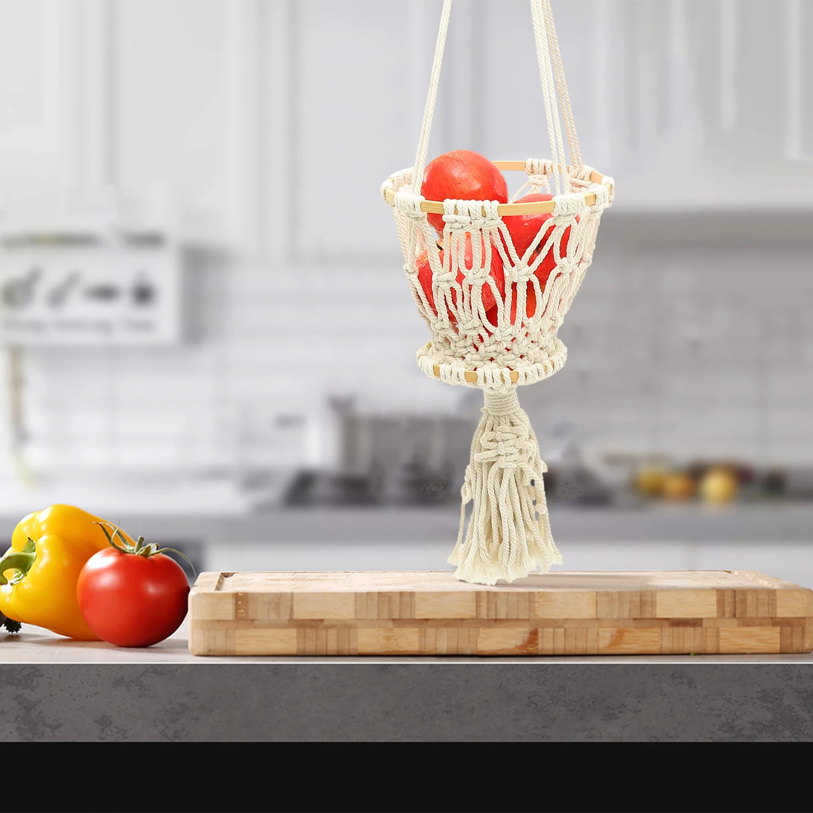 

Fruit Vegetable Wall Basket Hand-Woven Cotton Rope Hanging Storage Organizer Macrame Hanging Basket For Kitchen