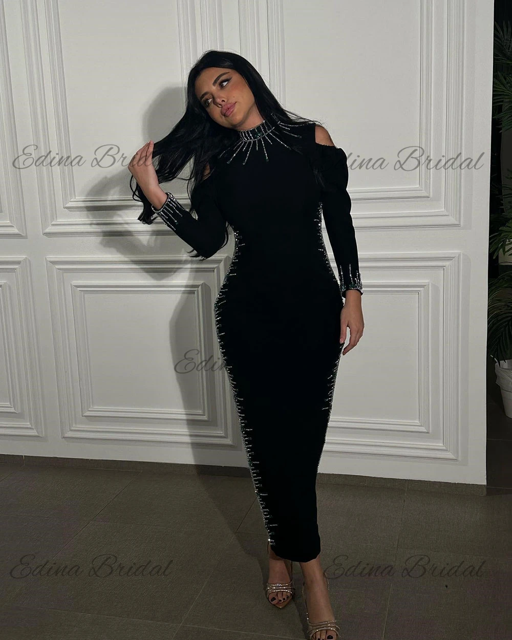 Long Sleeve High Prom Gown Black Sheath Ankle-Length Exquisite Evening Dresses Muslim Clothing فساتين للحفلات الراقصة