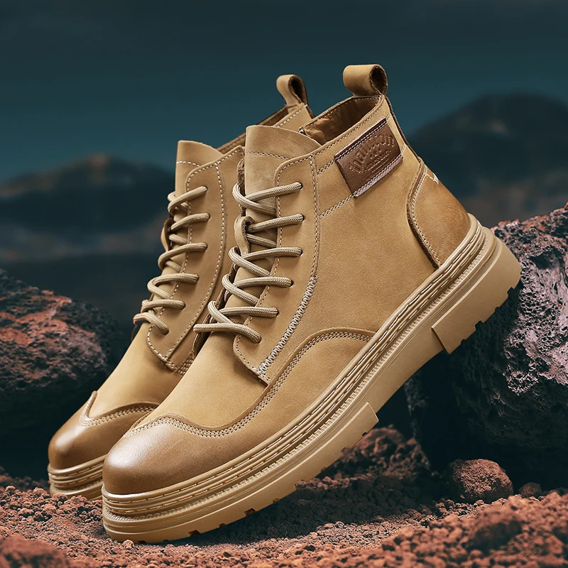 

High Quality Mens Shoes Fashion High Top Boots Outdoor Wear-resistant Workwear Boots Wear-resistant Men's Sneaker Botas Hombre
