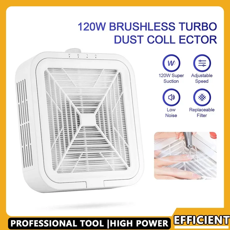 

120 Вт супер всасывающий пылесборник для ногтей, мощный бесщеточный пылесборник для ногтей, вентилятор для маникюра, пылесос с 2 фильтрами