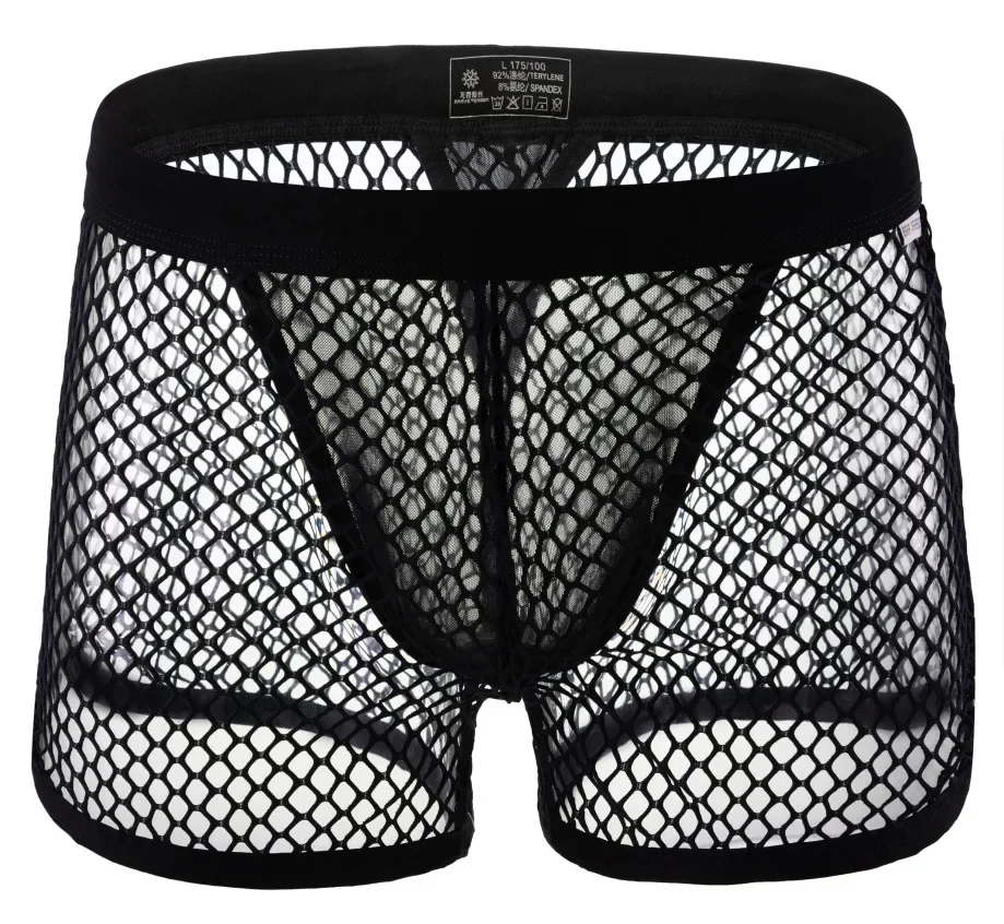 Ropa interior de malla para hombre, Boxer de cintura baja, transpirable, diseño de rejilla calado, calzoncillos de nailon, calzoncillos Boxer cómodos para hombre