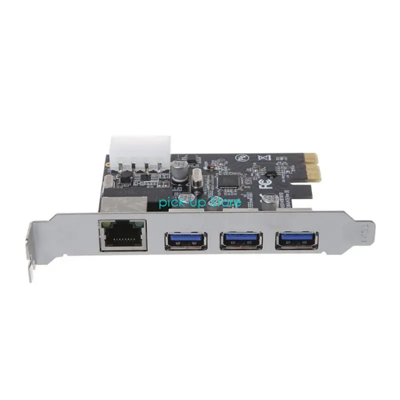 Q5WA PCI-E إلى USB 4 منافذ (4 USB3.0 +1 بطاقة توسيع RJ45 PCI E بطاقة محول USB