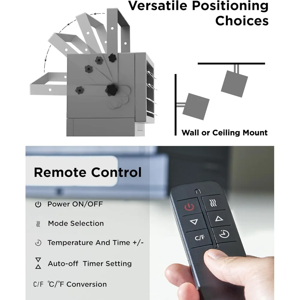 Потолочный гаражный обогреватель мощностью 10000 Вт с цифровым термостатом, проводкой 240 В, пульт дистанционного управления в комплекте, идеально подходит для больших размеров