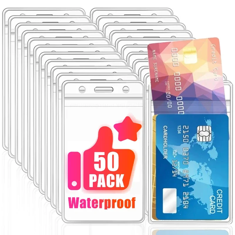 50-10Pcs Waterproof Transparent Card Holder Plastic Protector Case Business Bus Bank Credit Card Protector ID Card Badge Holder