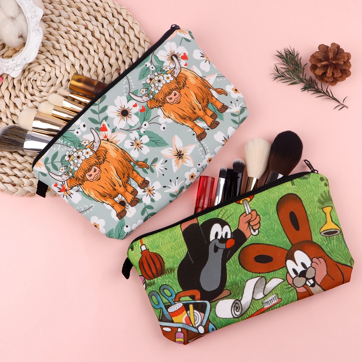 Mole Flamingo Cosmetic Organizer Bag Cartoon Animals Cosmetic Bag Fashion Women Makeup Bag  Multifunction Pencil Case