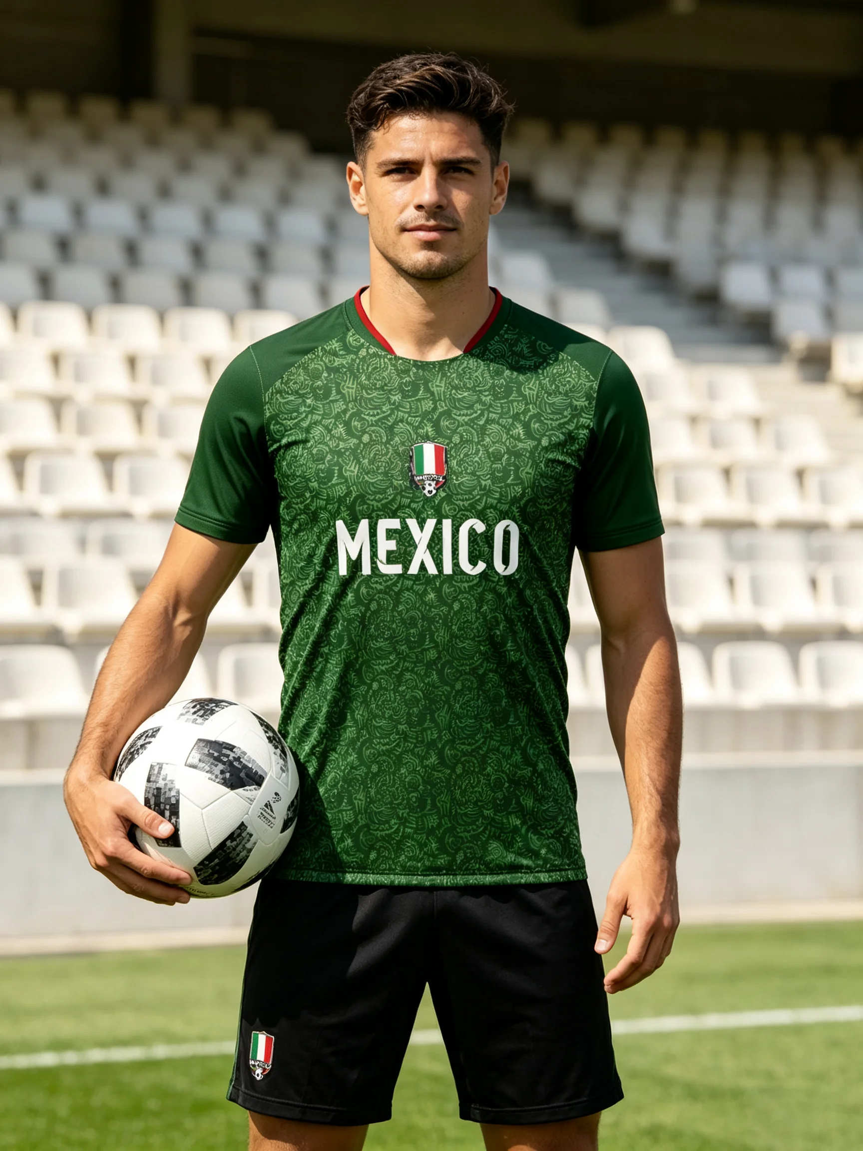 Forest‑green trendy short‑sleeve football jersey with bold MEXICO print, soft lightweight for match play and casual daily wear