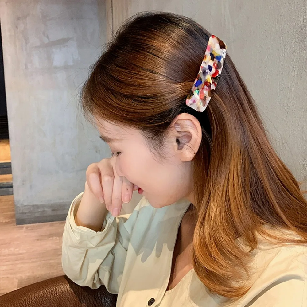 6-Color Bangs Sea Side Clip Acetate Plate Versatile Plate Hairpin Automatic Buckle Broken Hair Clips Fashion Simple Headdress