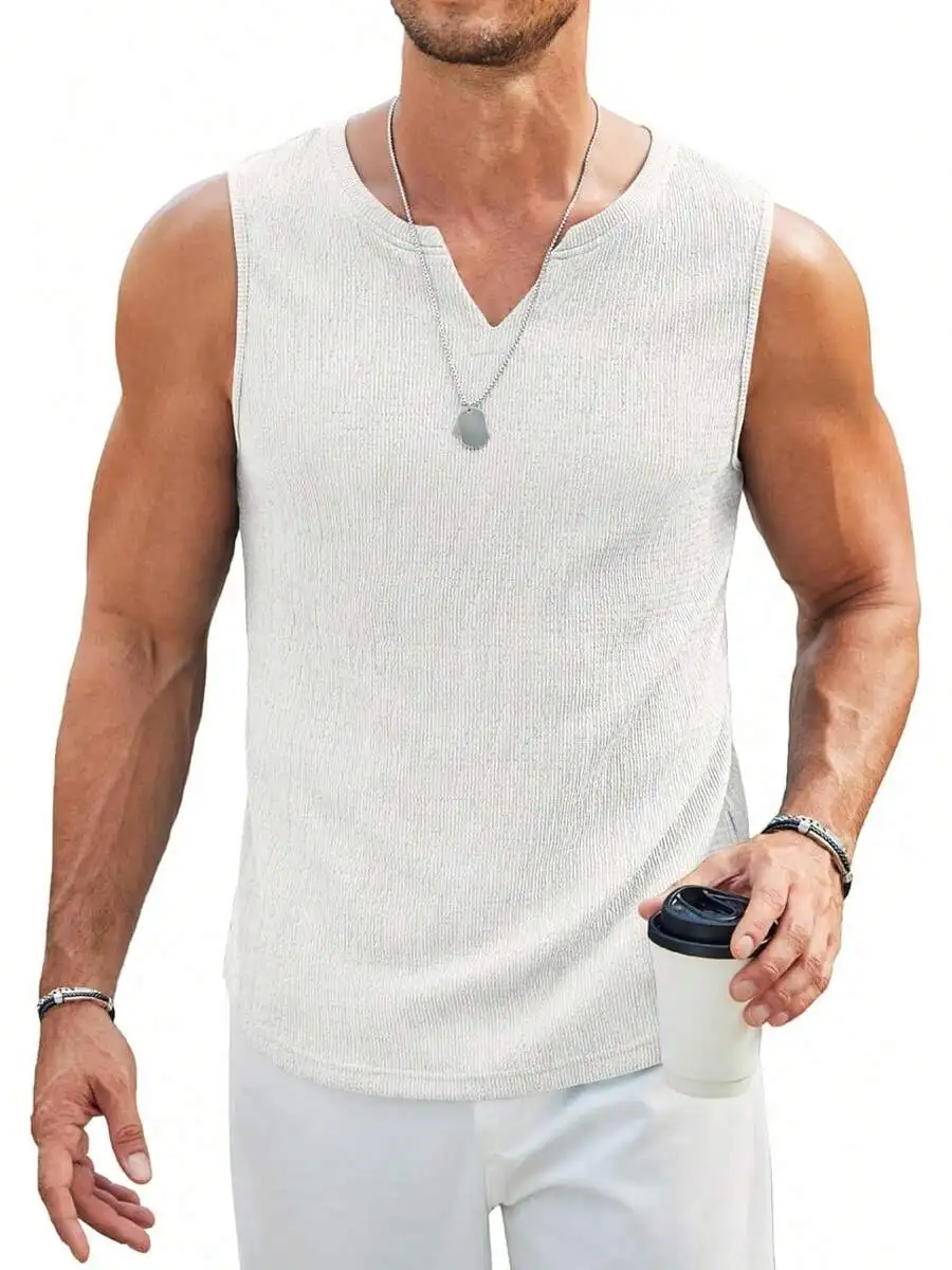 

Mens Casual Knitted V-Neck Sleeveless Tank Top Lightweight Summer Beach Wear