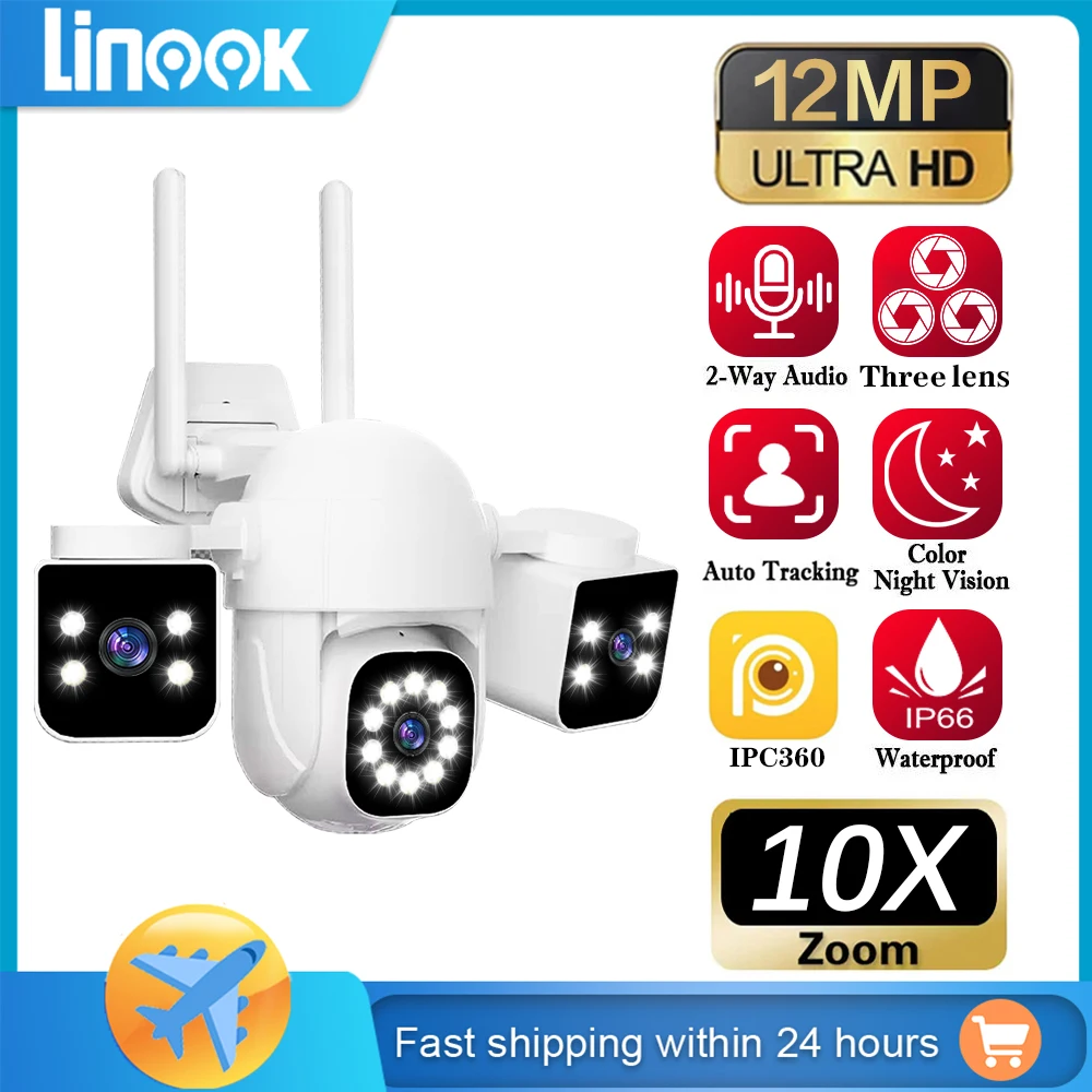 Linook，12MP CCTV camera outdoor waterproof 360 degree monitoring  sec wireless security camera  wifi camera