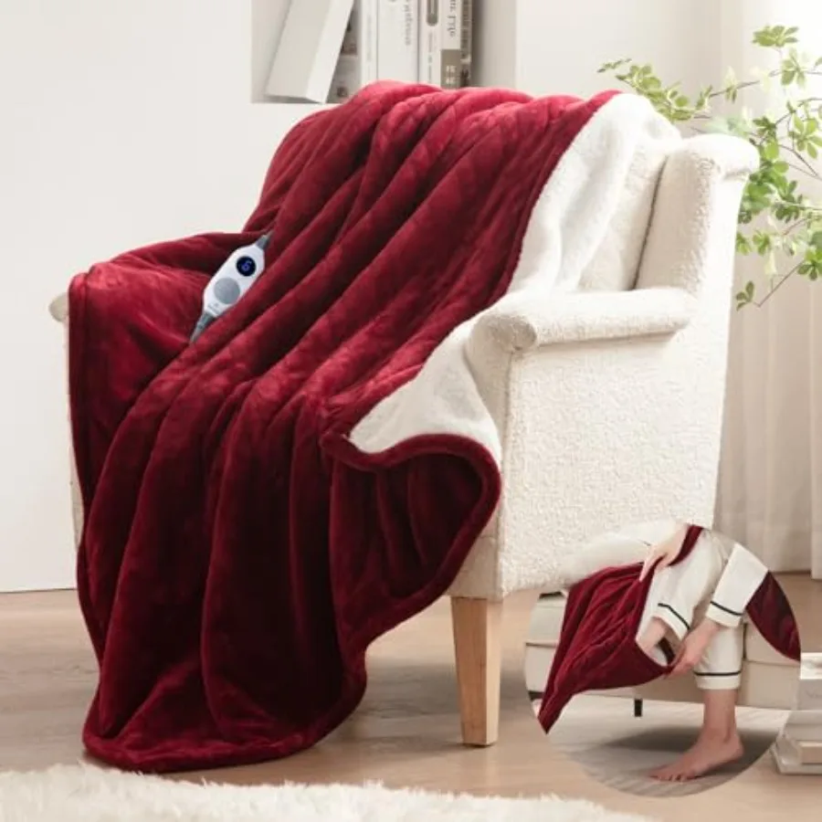 

Электрическое одеяло с карманом для ног для взрослых, ультрамягкое, из фланели и шерпы, с подогревом, 6 уровней нагрева и таймером на 2-10 часов