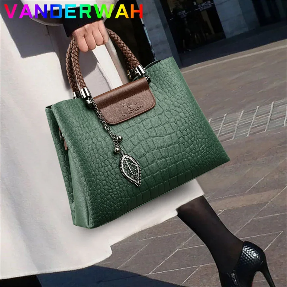 Brand Genuine Leather Handbags Luxury 3 Layers Alligator Crossbody Bag for Women Female Shoulder Sac Designer Ladies Tote Bags