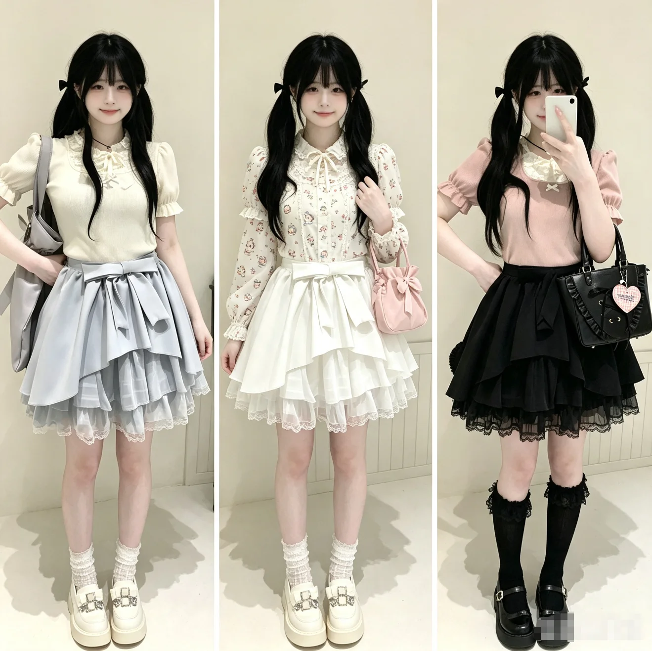 Original Japanese Wind Spring Summer Elastic High Waist Short A-line Skirt Elegant Bow Lace Mesh Splicing Lolita Puff Skirts