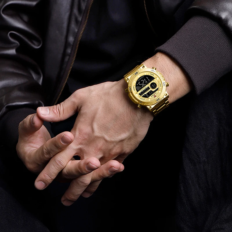 

New NAVIFORCE High Quality Men's Watch Shockproof 30m Waterproof Digital Watches for men Stainless Steel Luminous Wristwatches