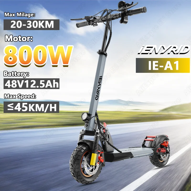Scooter Eléctrico iENYRID iE-A1, Motor de 800W, Batería de 48V 12.5 AH, Scooter Eléctrico con Neumáticos de 10 Pulgadas, Velocidad Máxima de 45 KM, Scooter Eléctrico Plegable para Ciudad