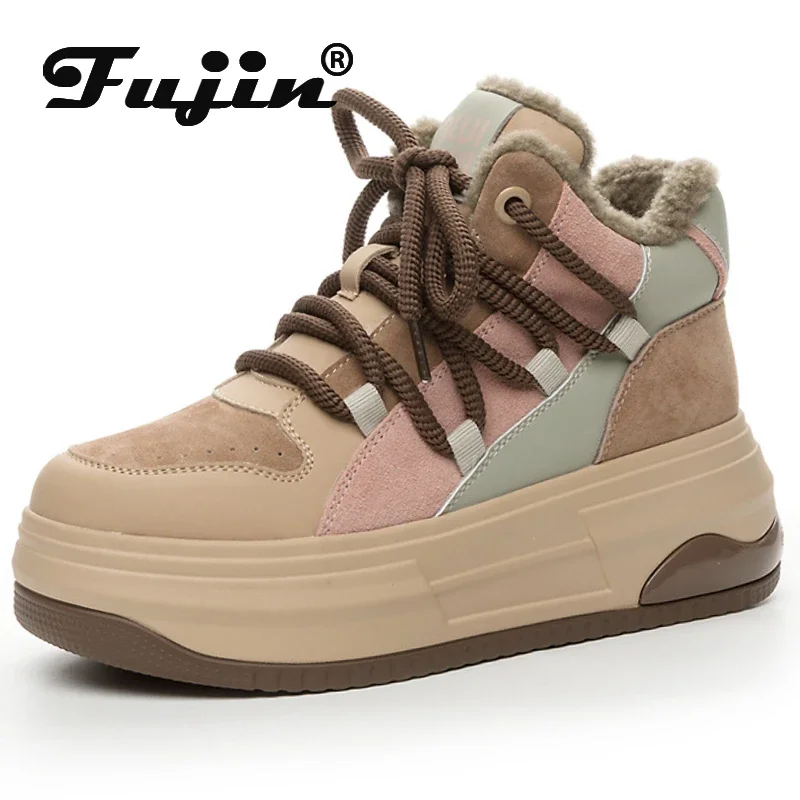 

Fujin/осенне-зимние мотоциклетные ботильоны на молнии, с толстой подошвой, с круглым носком, на шнуровке, в британском стиле, на платформе, плюшевые Мокасины