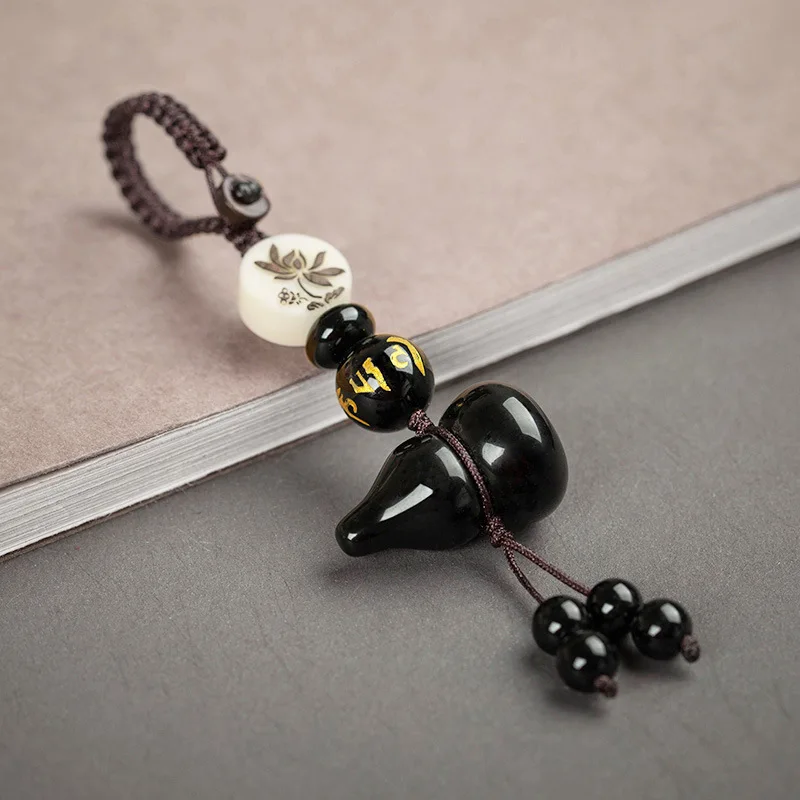 Car Key Ring Pendant Natural Obsidian Gourd Couple Ornament Creative Bag Charm Men And Women Bag Chamrs Safe Amulet Bag Chamrs