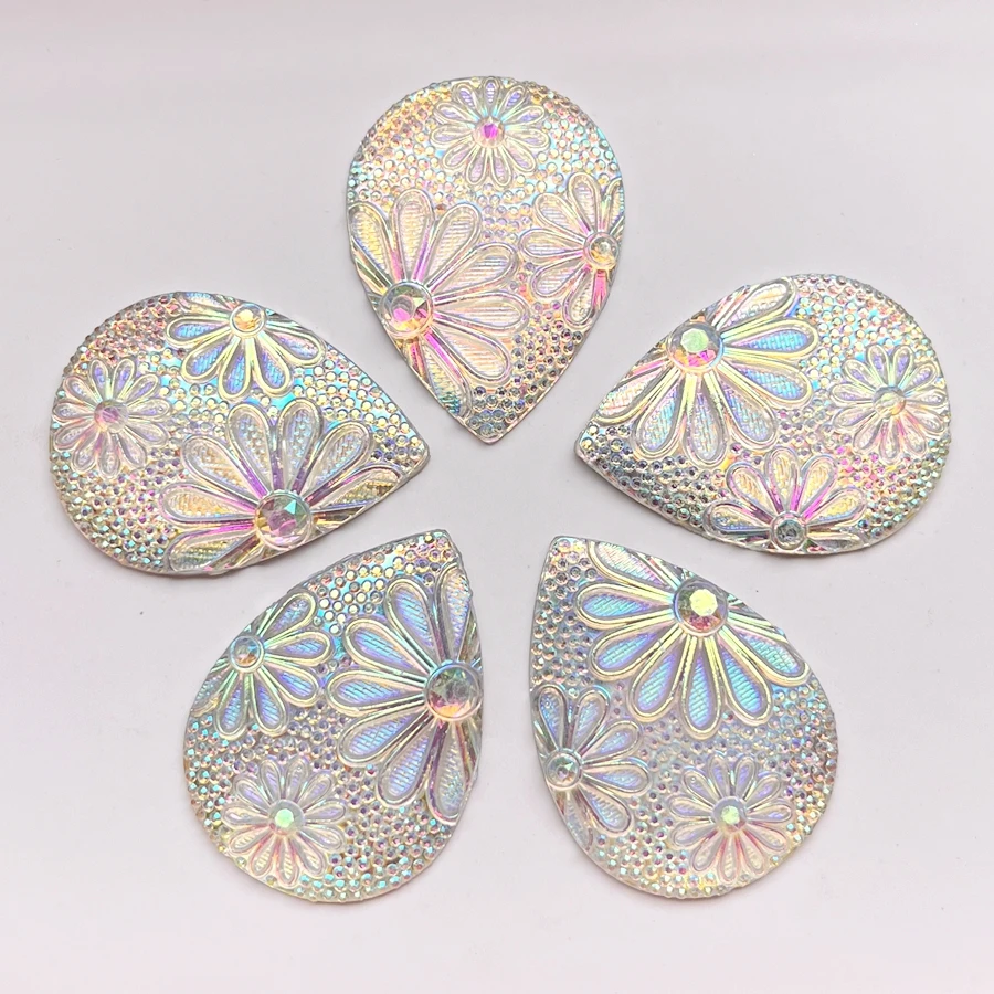 Patterned White ab Color 28mm*38mm Drop shaped Rhinestone diy Earrings Decoration Scrapbook Wedding charm decoration 8pcs/lot