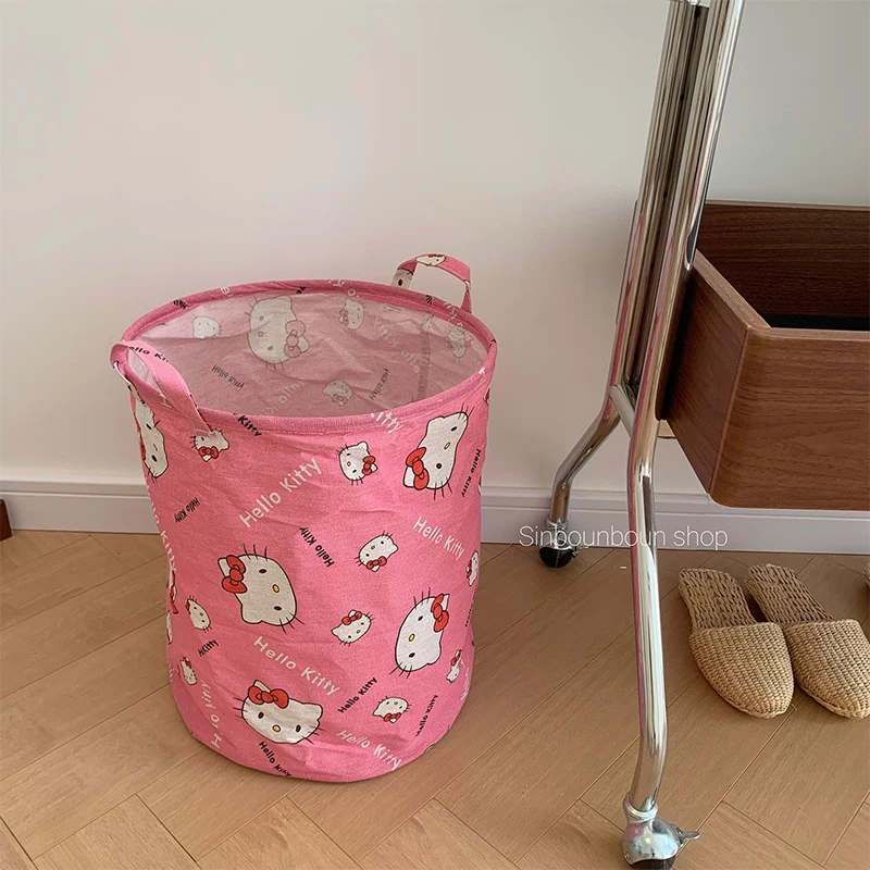 Hello Kitty Sanrio Storage Bins Cartoon Girls Student Dormitories Anime Clothing Dirty Clothes Toys Kawaii Storage Bag Gifts