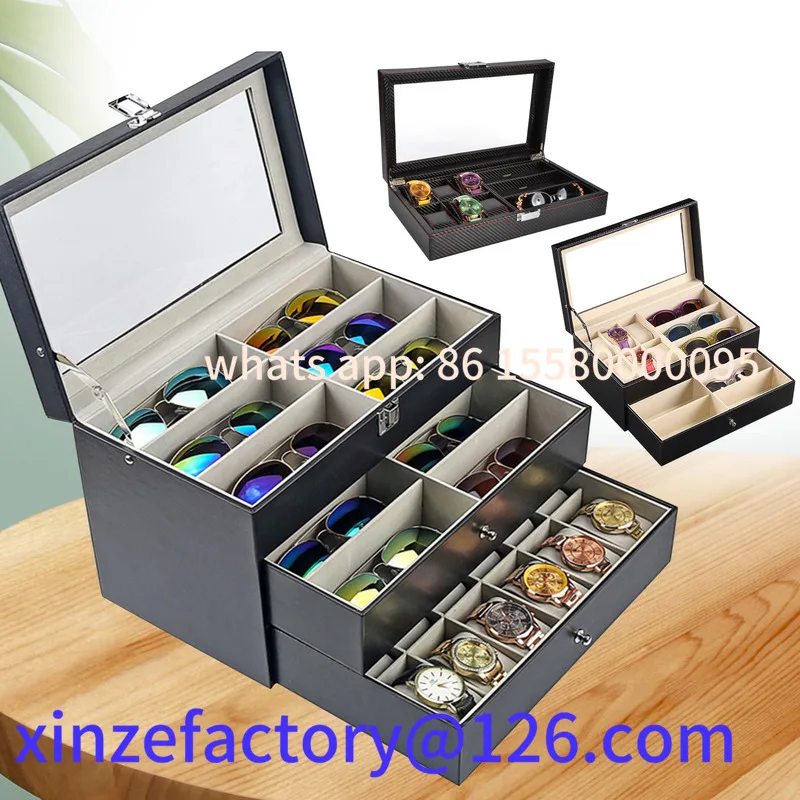 

Customizable Black Leather Watch And 12 Eyeglasses&Sunglasses Box