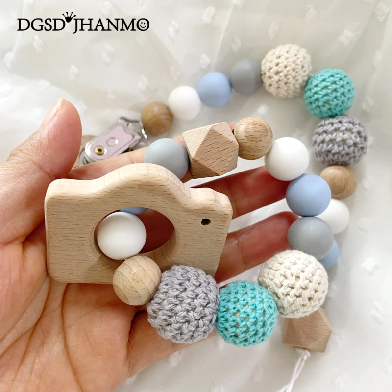 Dot bayi klip teether gelang bayi rantai lucu Crochet bola wol baru lahir boneka pemegang puting klip kereta bayi mainan gantung