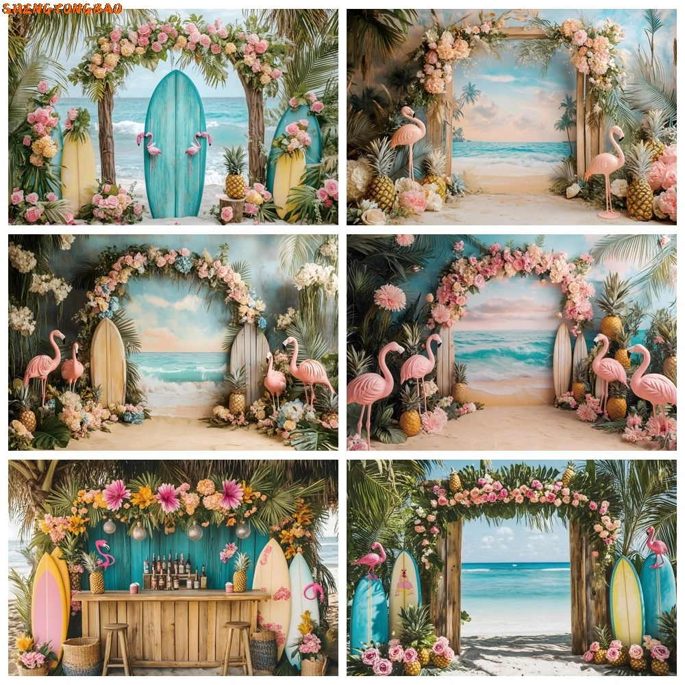 

Summer Aloha Seaside Photography Backdrop Flower Floral Coconut Trees Kids Portrait Decoration Photo Background Photobooth Props