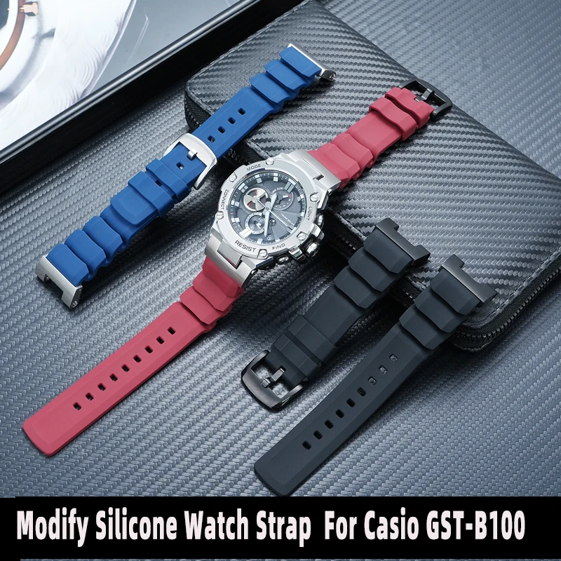 

Для CASIO G-Shock GST-S130/S110/S120/W130L/B100/W300 Замена резинового ремешка для часов с застежкой-булавкой Прочный силиконовый ремешок