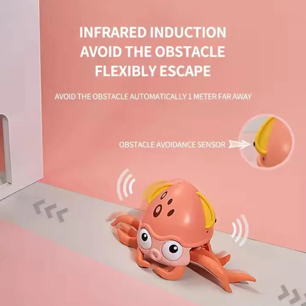Auto Avoidance Rechargeable Crab Octopus Robot Toy - Adjustable Speed, Sensor with Lights & Sounds, Interactive Kids Gif