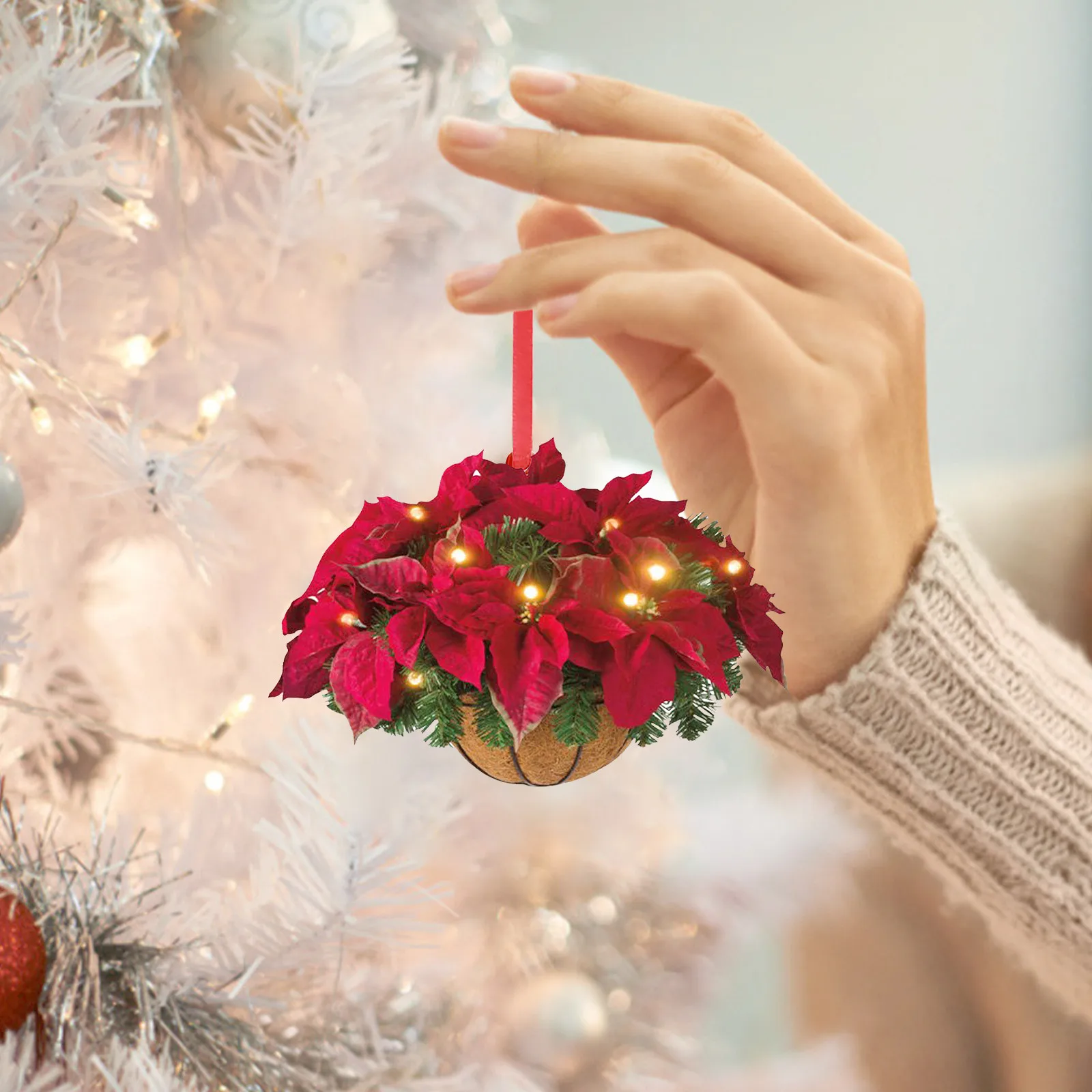 Artificial Hanging Flower Basket Christmas Pendant 2D Green Red Wreath Plant Xmas Tree Ornaments Merry Christmas Decoration Noel