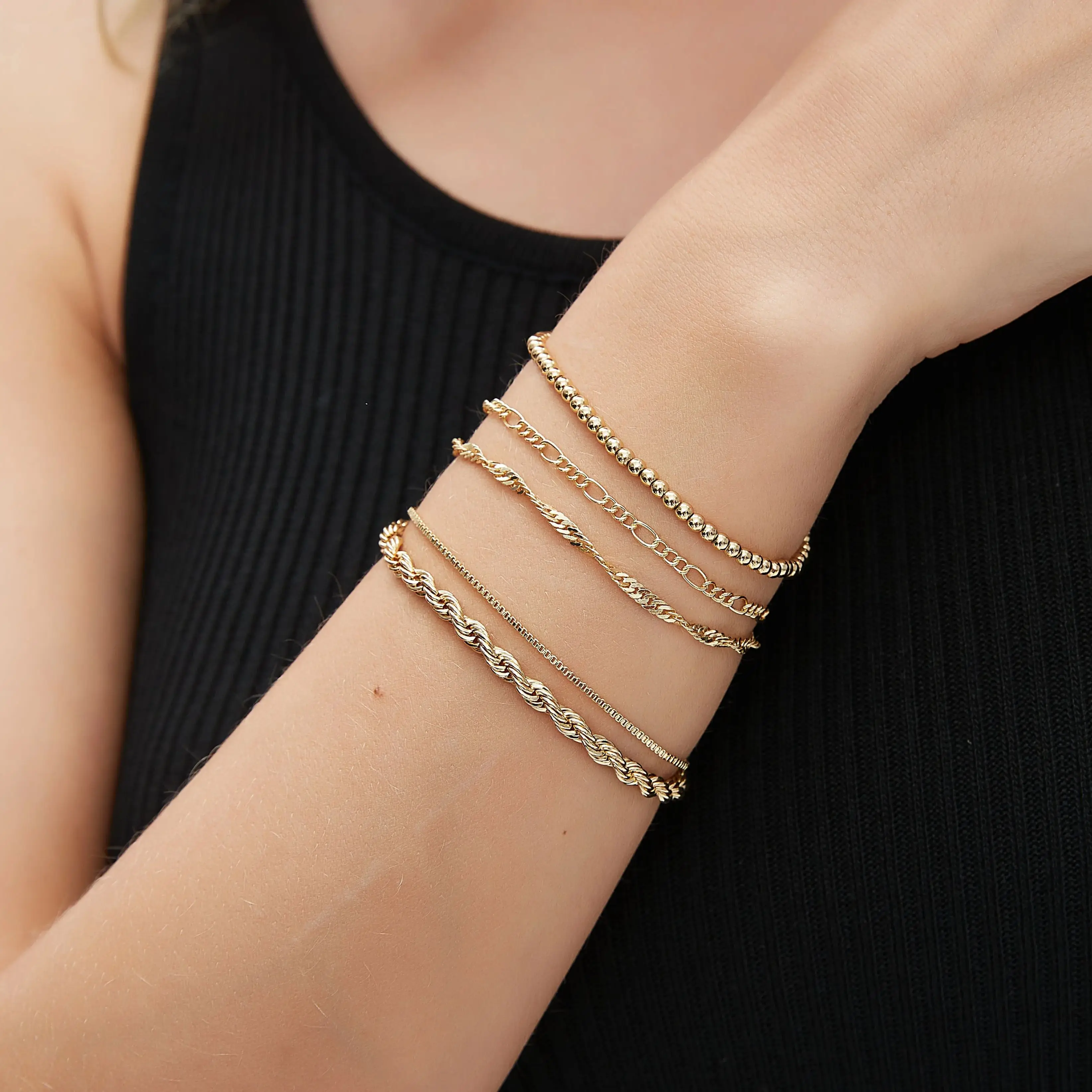 SUNSLL 5/6Pcs Twisted Rope/Cuban/Snake Chain Bracelets For Women Men Fashion Gold Color Stackable Layered Jewelry Adjustable