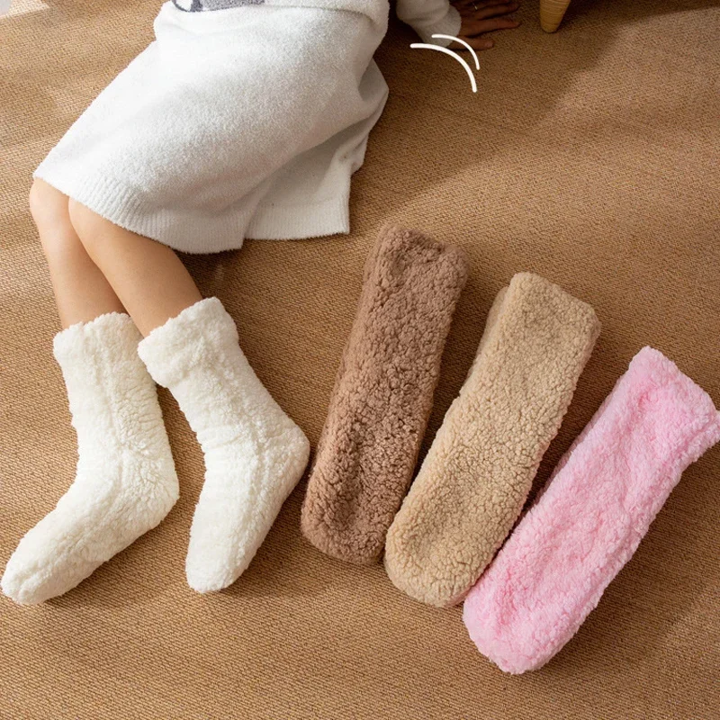 Fluffy Socks Women Slouch Winter Warm Plush Non Slip Grip Fuzzy Sleeping Thick Soft Female Floor Comfy Loose Slippers Sock