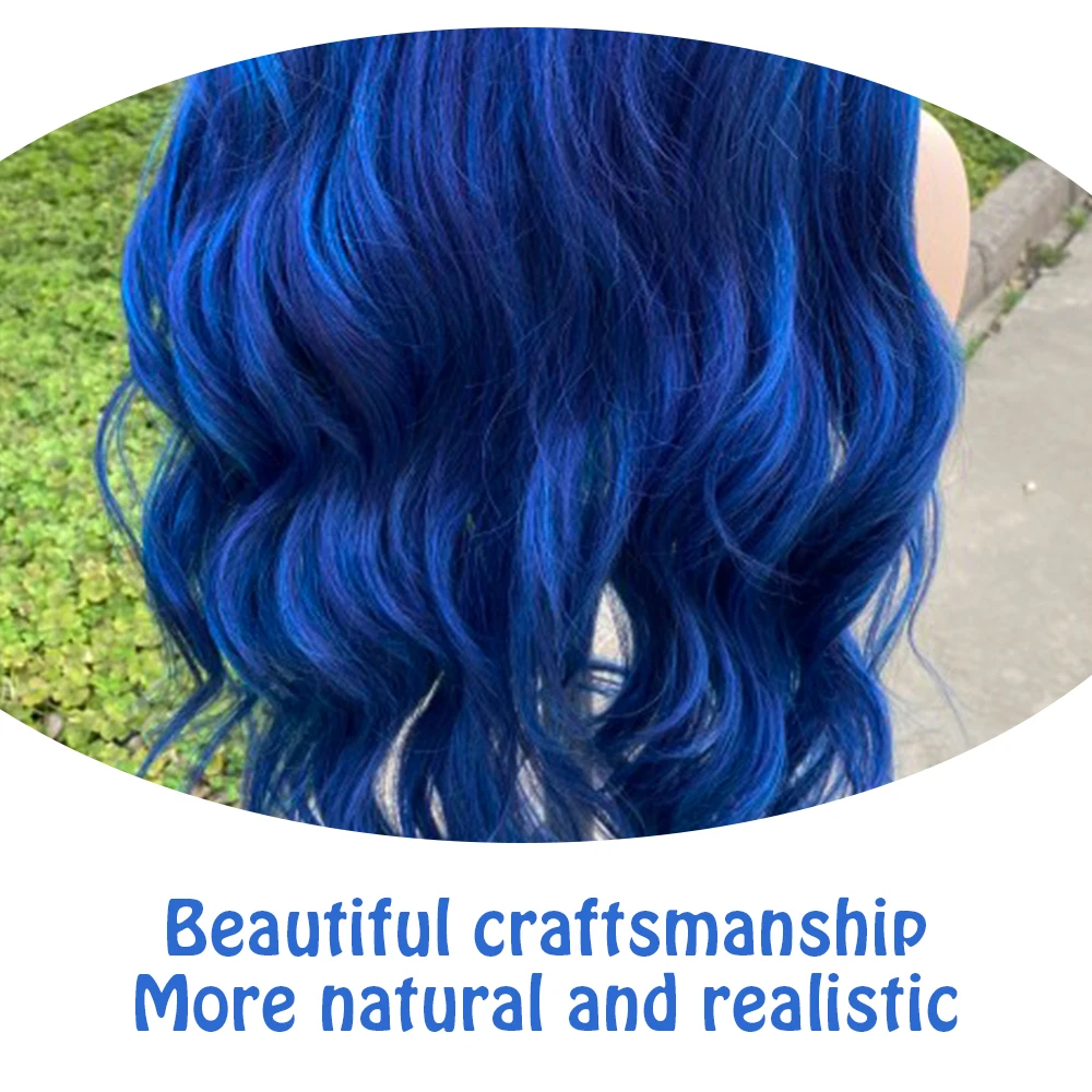 X-TRESS Middle Part Synthetic Lace Front Wigs Ombre Blue Color Long Wavy Natural Wigs for Black Women Fashion Heat Resistant