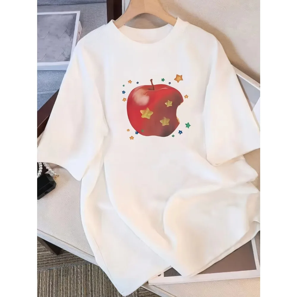 Aesthetic Apple with Stars T-Shirt Men Vintage Graphic Tee Summer Fashion Casual Short Sleeve Top Hip Hop Streetwear T-Shirt