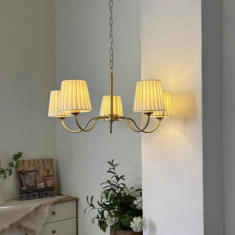 الشمال القماش النسيج قلادة ضوء الأمريكية الريفية غرفة المعيشة غرفة نوم المنزل ديكو قلادة مصباح 6 رؤساء مصابيح متدلية ذهبية #2